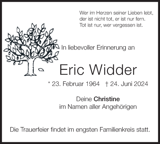 Traueranzeige von Eric Widder von merkurtz