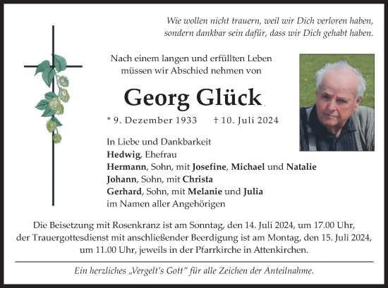 Traueranzeige von Georg Glück von merkurtz
