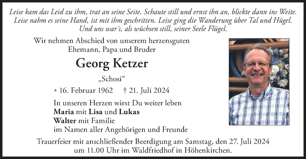  Traueranzeige für Georg Ketzer vom 24.07.2024 aus merkurtz