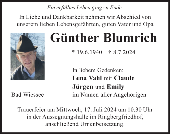 Traueranzeige von Günther Blumrich von merkurtz