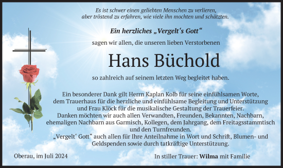 Traueranzeige von Hans Büchold von merkurtz
