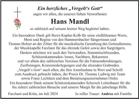 Traueranzeige von Hans Mandl von merkurtz