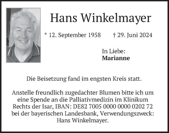 Traueranzeige von Hans Winkelmayer von merkurtz