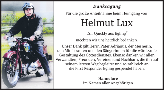 Traueranzeige von Helmut Lux von merkurtz