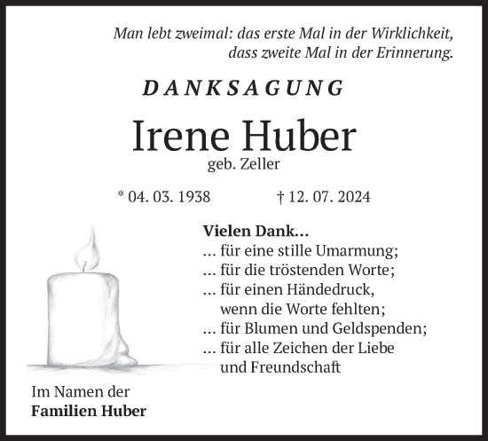 Traueranzeige von Irene Huber von merkurtz