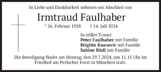 Traueranzeige von Irmtraud Faulhaber von merkurtz