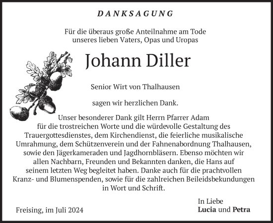 Traueranzeige von Johann Diller von merkurtz
