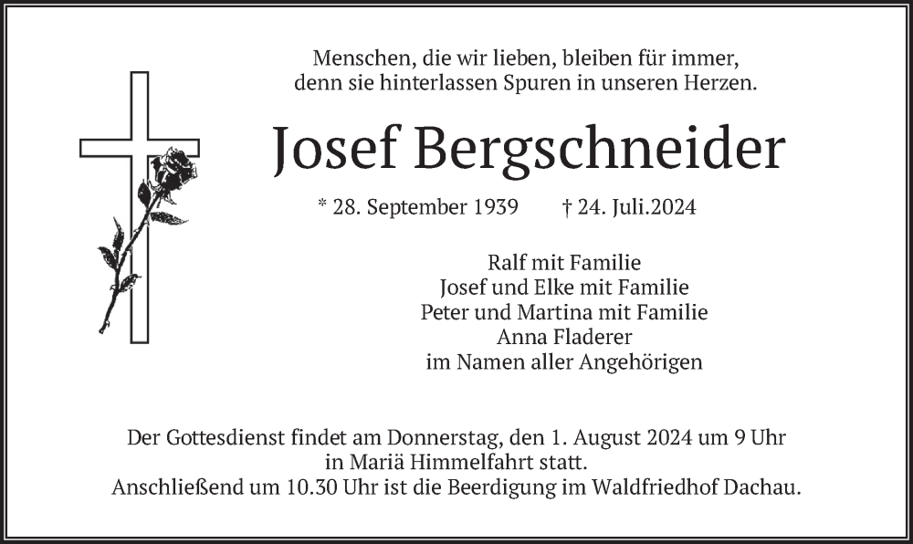  Traueranzeige für Josef Bergschneider vom 27.07.2024 aus merkurtz