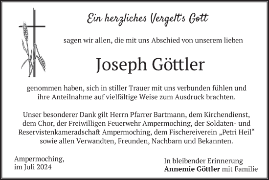 Traueranzeige von Joseph Göttler von merkurtz