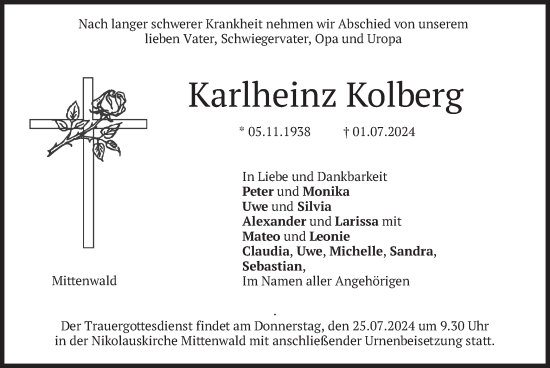 Traueranzeige von Karlheinz Kolberg von merkurtz