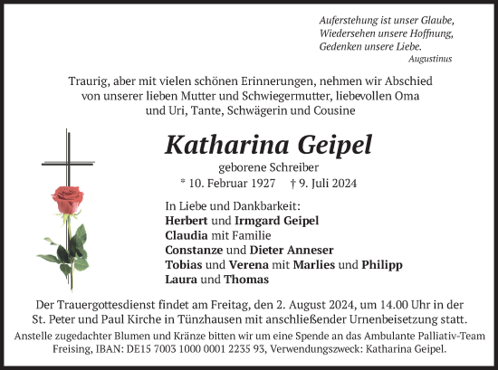 Traueranzeige von Katharina Geipel von merkurtz