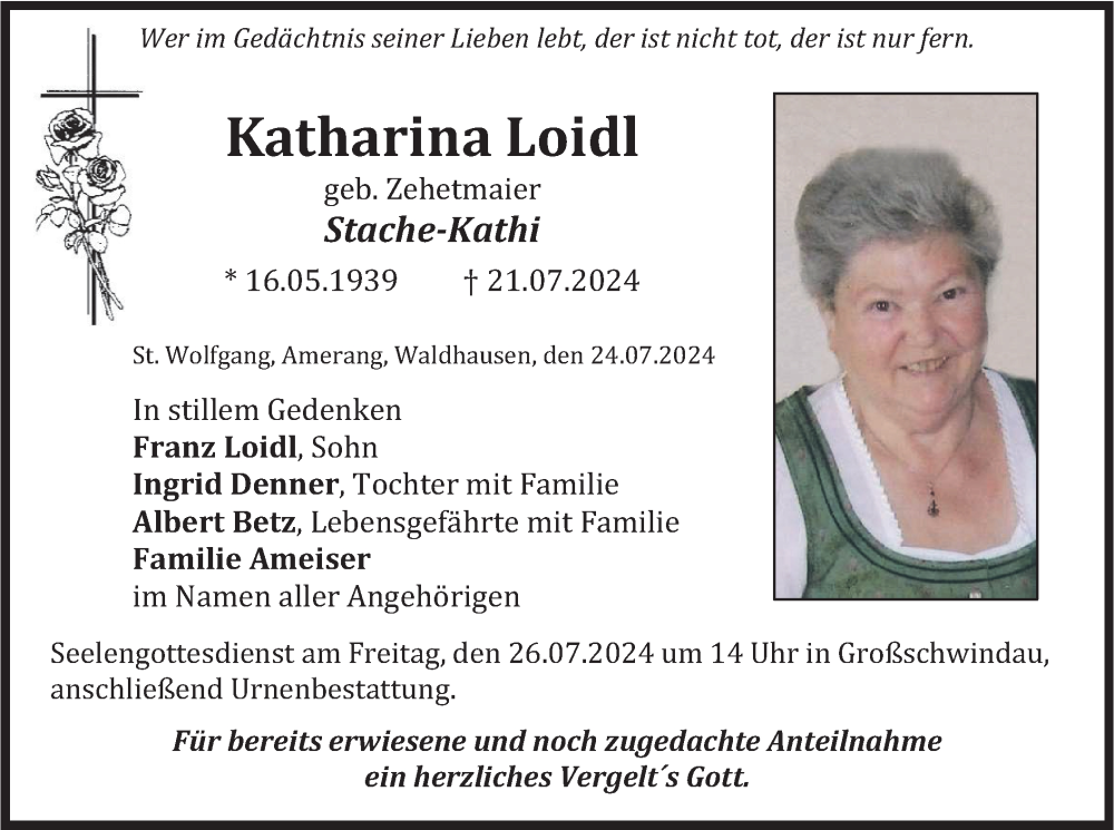  Traueranzeige für Katharina Loidl vom 24.07.2024 aus merkurtz