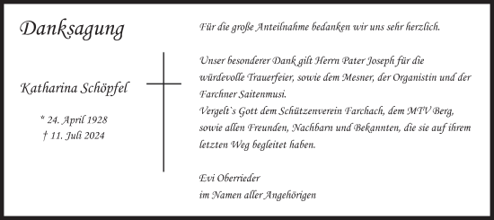 Traueranzeige von Katharina Schöpfel von merkurtz