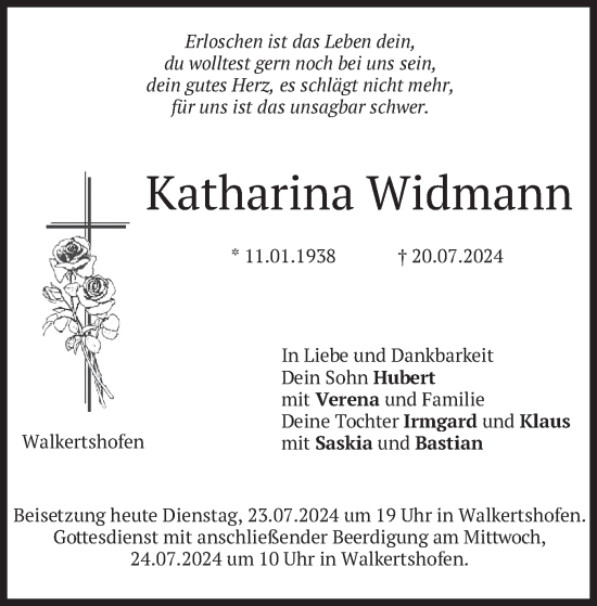Traueranzeige von Katharina Widmann von merkurtz