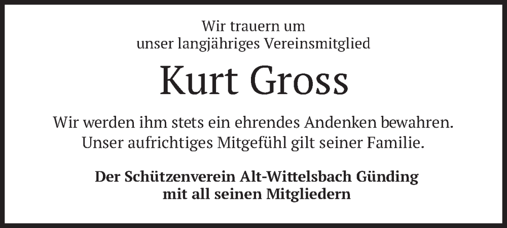  Traueranzeige für Kurt Gross vom 13.07.2024 aus merkurtz