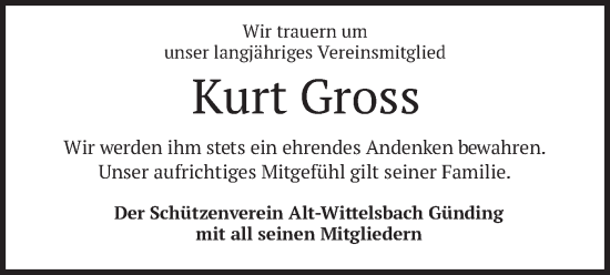 Traueranzeige von Kurt Gross von merkurtz