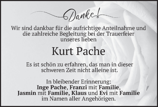 Traueranzeige von Kurt Pache von merkurtz