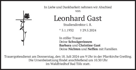 Traueranzeige von Leonhard Gast von merkurtz