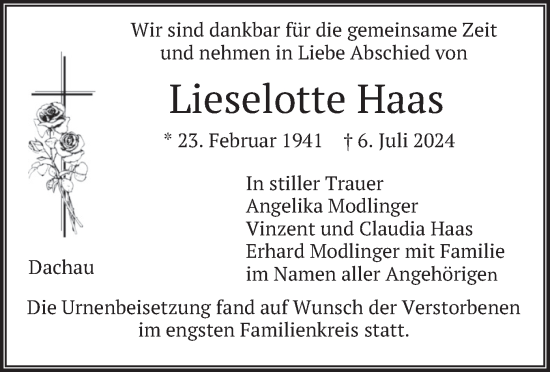 Traueranzeige von Lieselotte Haas von merkurtz