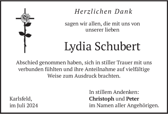 Traueranzeige von Lydia Schubert von merkurtz
