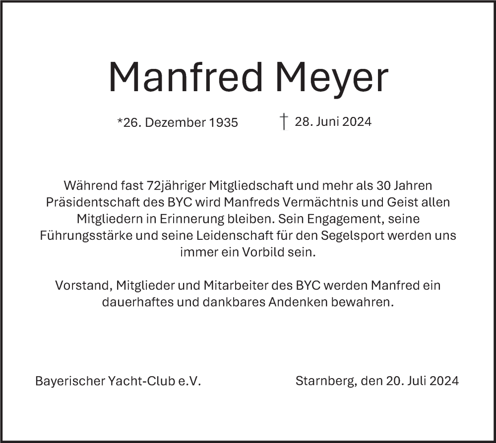  Traueranzeige für Manfred Meyer vom 20.07.2024 aus merkurtz
