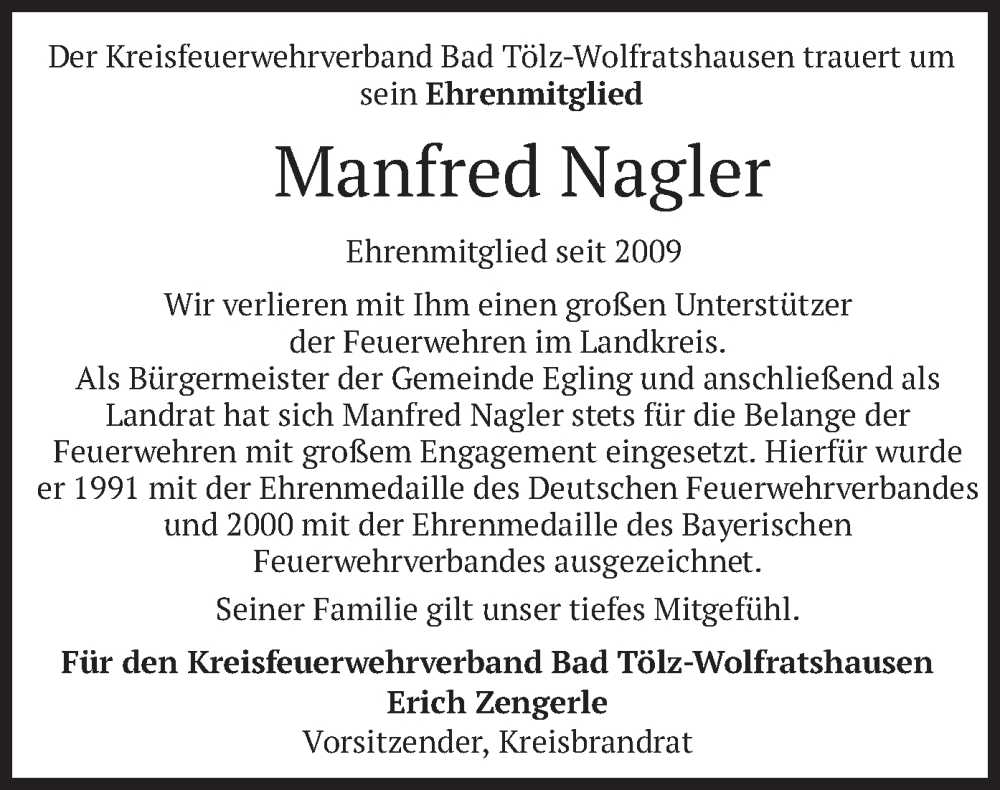  Traueranzeige für Manfred Nagler vom 04.07.2024 aus merkurtz