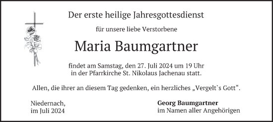 Traueranzeige von Maria Baumgartner von merkurtz