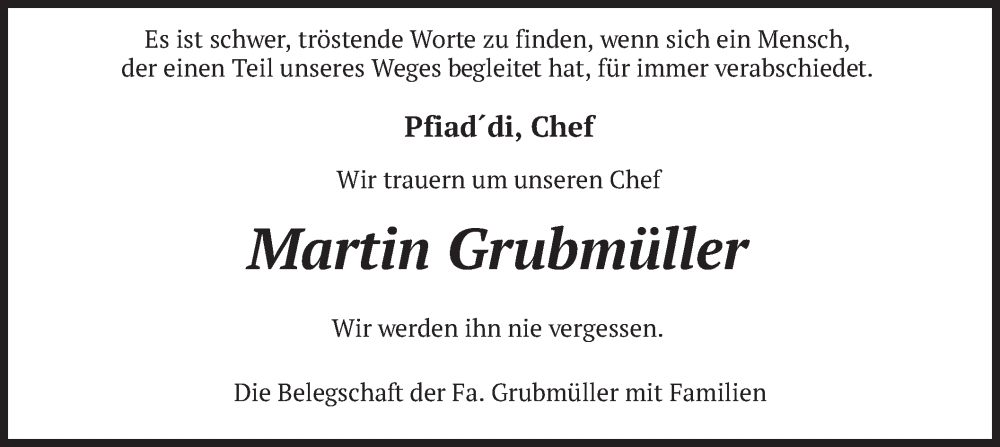  Traueranzeige für Martin Grubmüller vom 27.07.2024 aus merkurtz