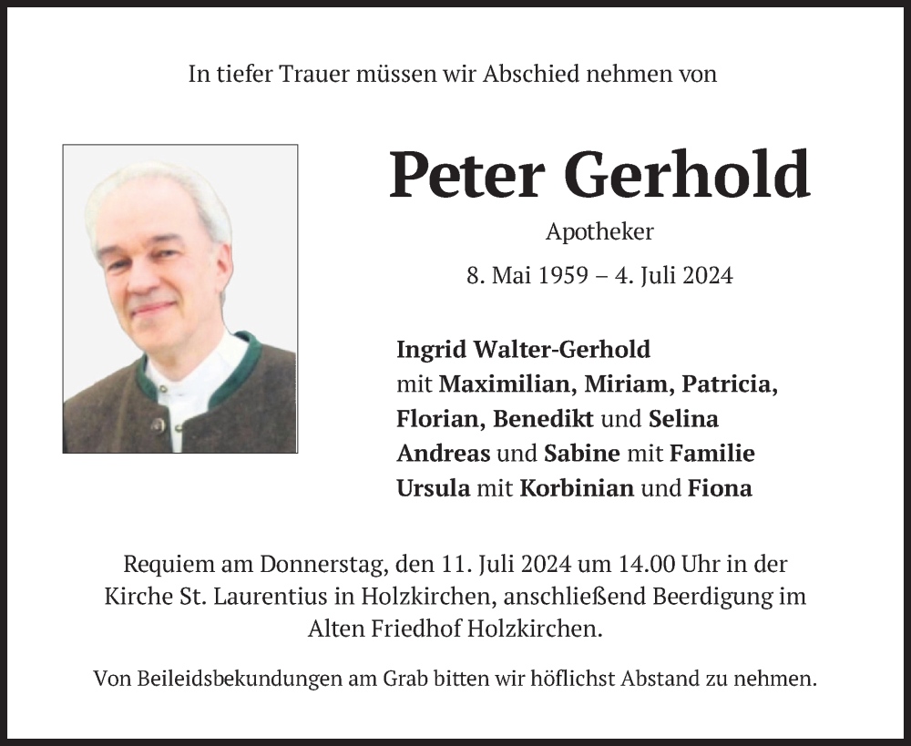  Traueranzeige für Peter Gerhold vom 06.07.2024 aus merkurtz