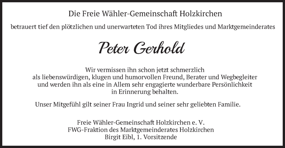  Traueranzeige für Peter Gerhold vom 10.07.2024 aus merkurtz