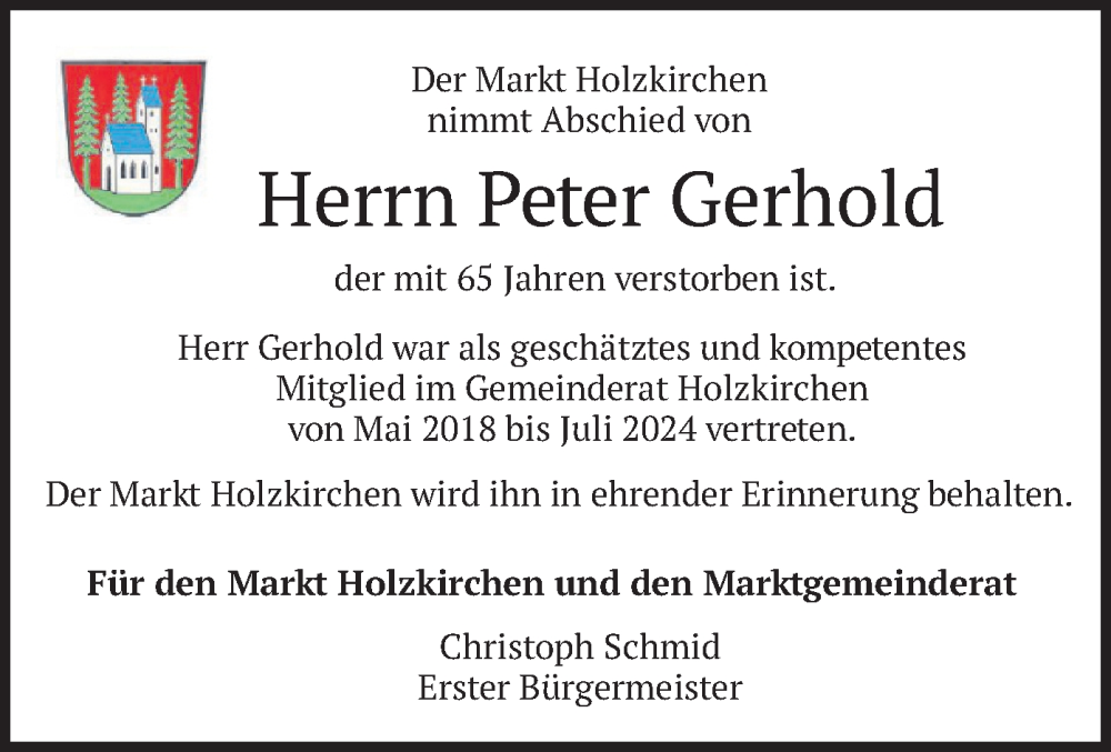  Traueranzeige für Peter Gerhold vom 11.07.2024 aus merkurtz