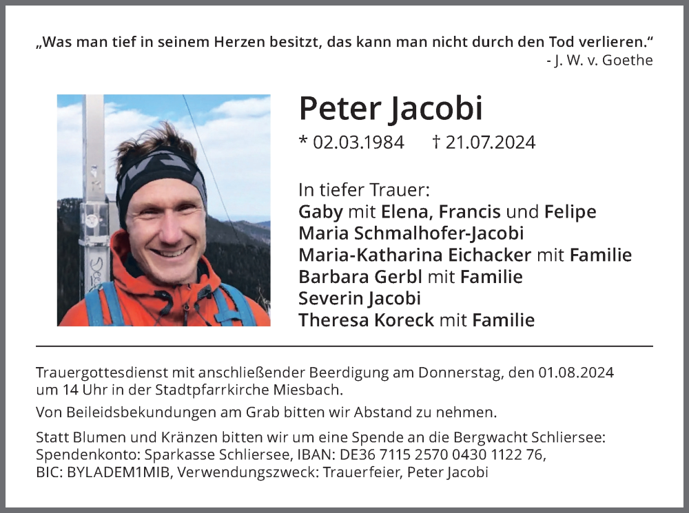  Traueranzeige für Peter Jacobi vom 31.07.2024 aus merkurtz