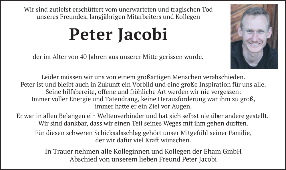  Traueranzeige für Peter Jacobi vom 31.07.2024 aus merkurtz