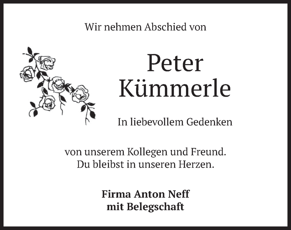  Traueranzeige für Peter Kümmerle vom 27.07.2024 aus merkurtz