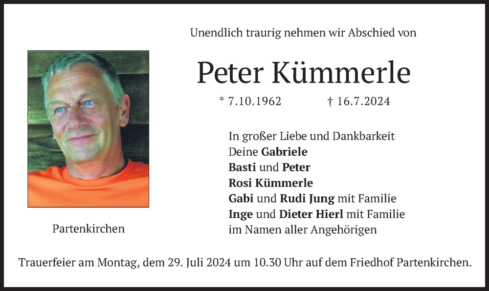  Traueranzeige für Peter Kümmerle vom 24.07.2024 aus merkurtz