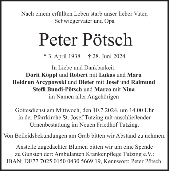 Traueranzeige von Peter Pötsch von merkurtz