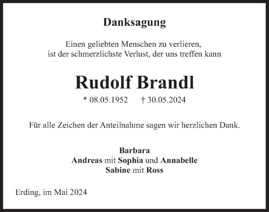 Traueranzeige von Rudolf Brandl von merkurtz