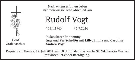 Traueranzeige von Rudolf Vogt von merkurtz