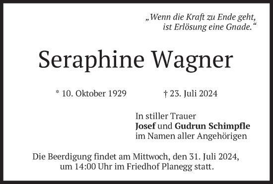 Traueranzeige von Seraphine Wagner von merkurtz