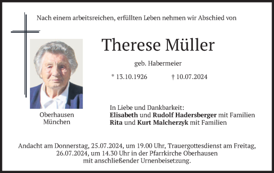 Traueranzeige von Therese Müller von merkurtz