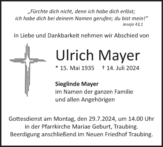 Traueranzeige von Ulrich Mayer von merkurtz