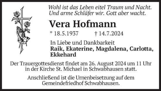 Traueranzeige von Vera Hofmann von merkurtz