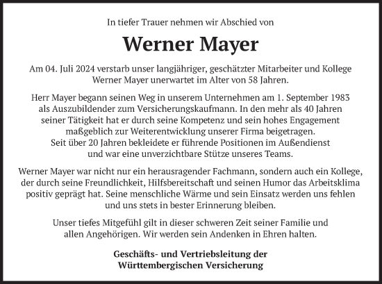 Traueranzeige von Werner Mayer von merkurtz