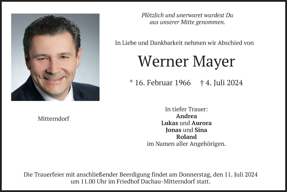  Traueranzeige für Werner Mayer vom 09.07.2024 aus merkurtz