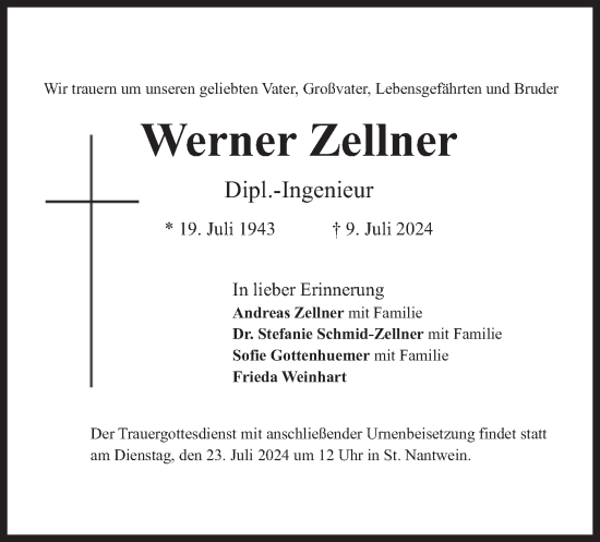 Traueranzeige von Werner Zellner von merkurtz