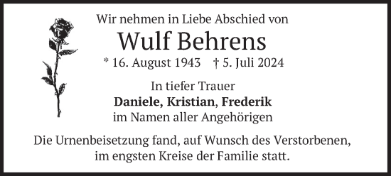 Traueranzeige von Wulf Behrens von merkurtz