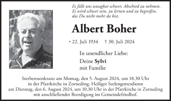 Traueranzeige von Albert Boher von merkurtz