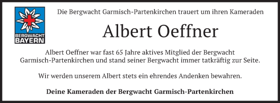 Traueranzeige von Albert Oeffner von merkurtz