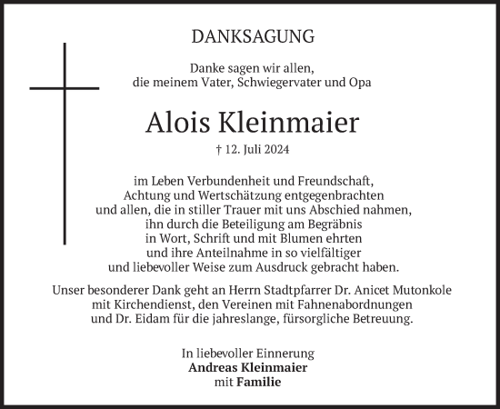 Traueranzeige von Alois Kleinmaier von merkurtz