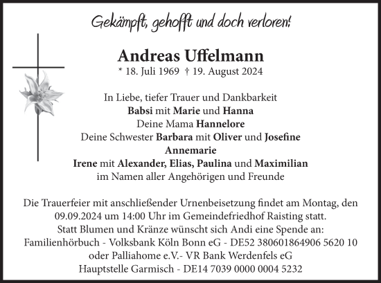 Traueranzeige von Andreas Uffelmann von merkurtz